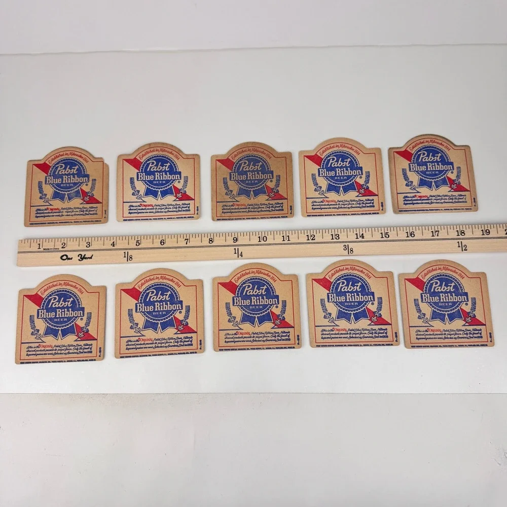 10 Vtg Pabst Blue Ribbon Beer Thin Cardboard Drink Coaster Collectible Used READ
